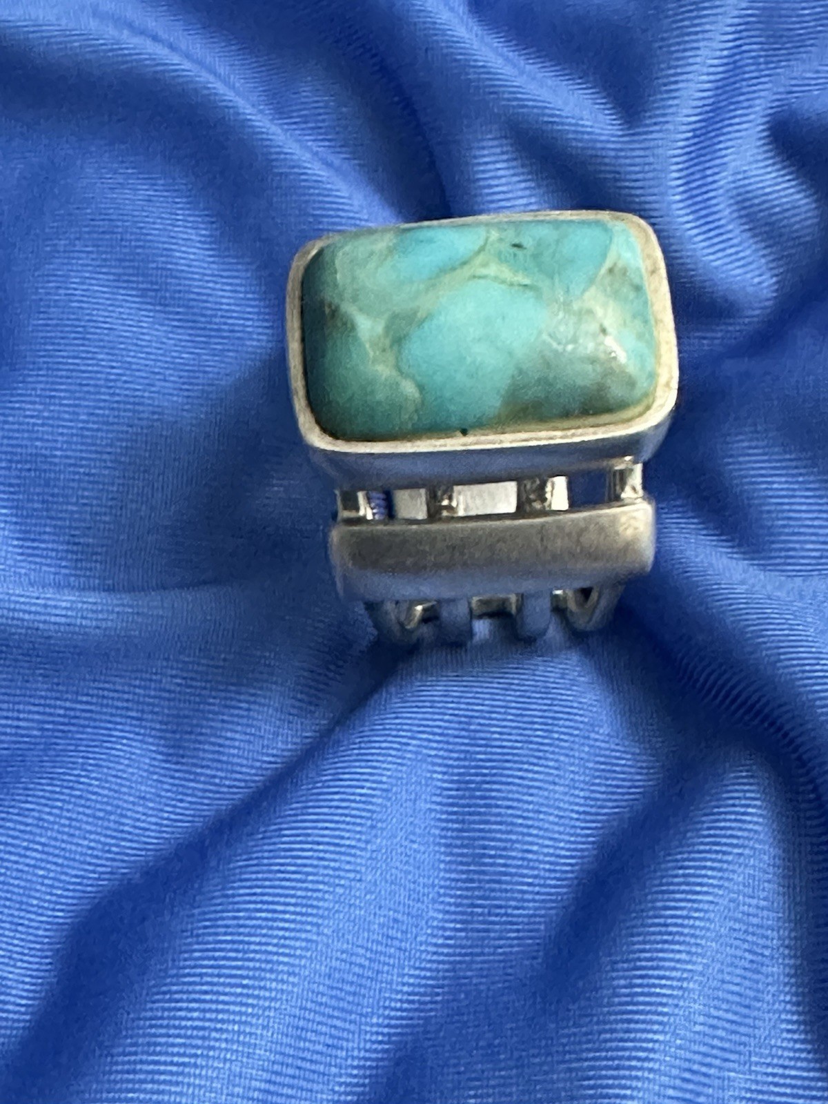Barse 925 Sterling Silver Cushion Turquoise Bezel Set Band Ring Size 8.25