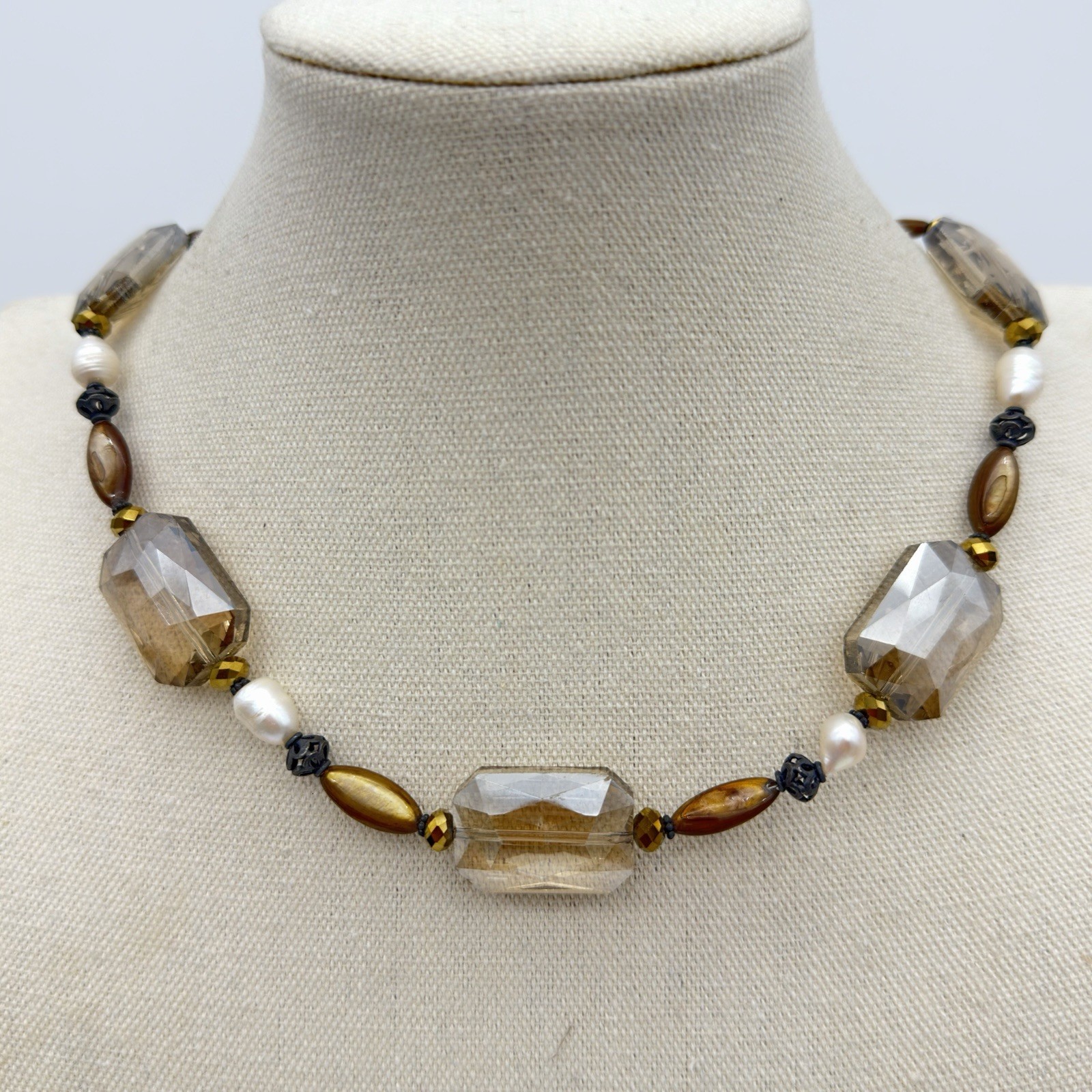 Vtg Sterling Silver Pearl Crystal Necklace Signed Donna Dresler Statement