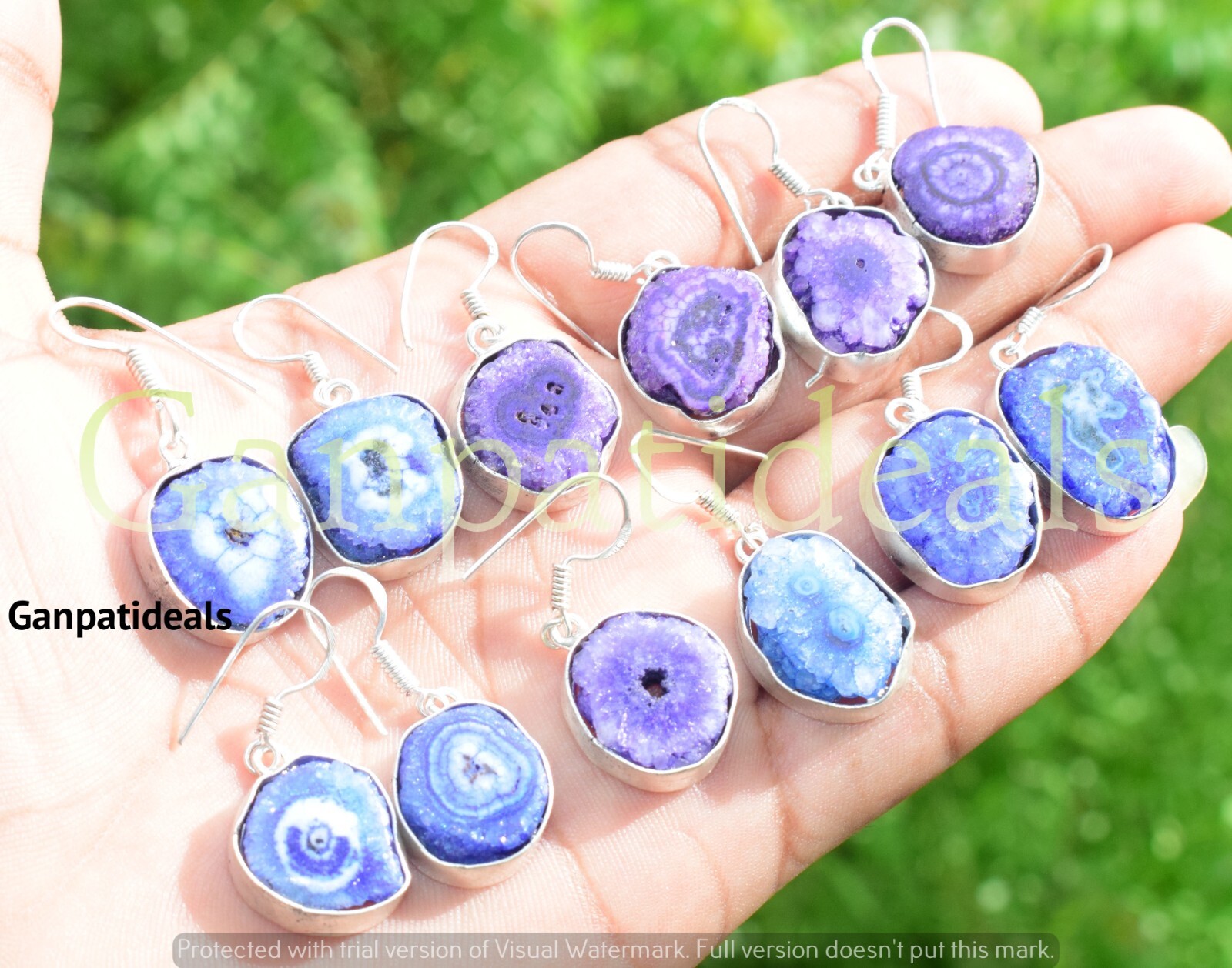 Druzy Gemstone Earring 1pcs Wholesale Lots 925 Sterling Silver Plated Jewelry