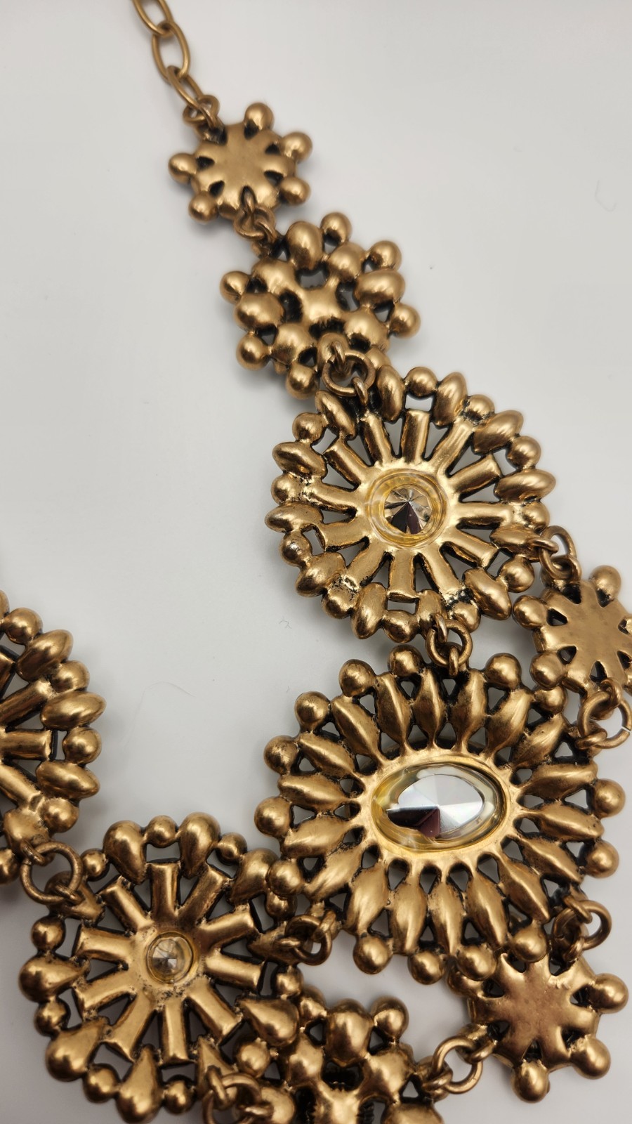 J Crew Crystal Statement Necklace Gold Tone Floral Bib Rhinestone Vintage Style