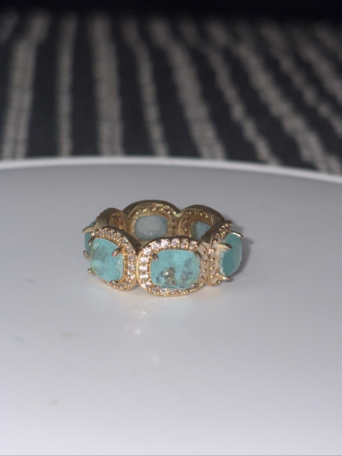 Bomb Party Resort Wear Ring Size 5 🦄UNICORN🦄 Aquamarine CZ On Gold Plating