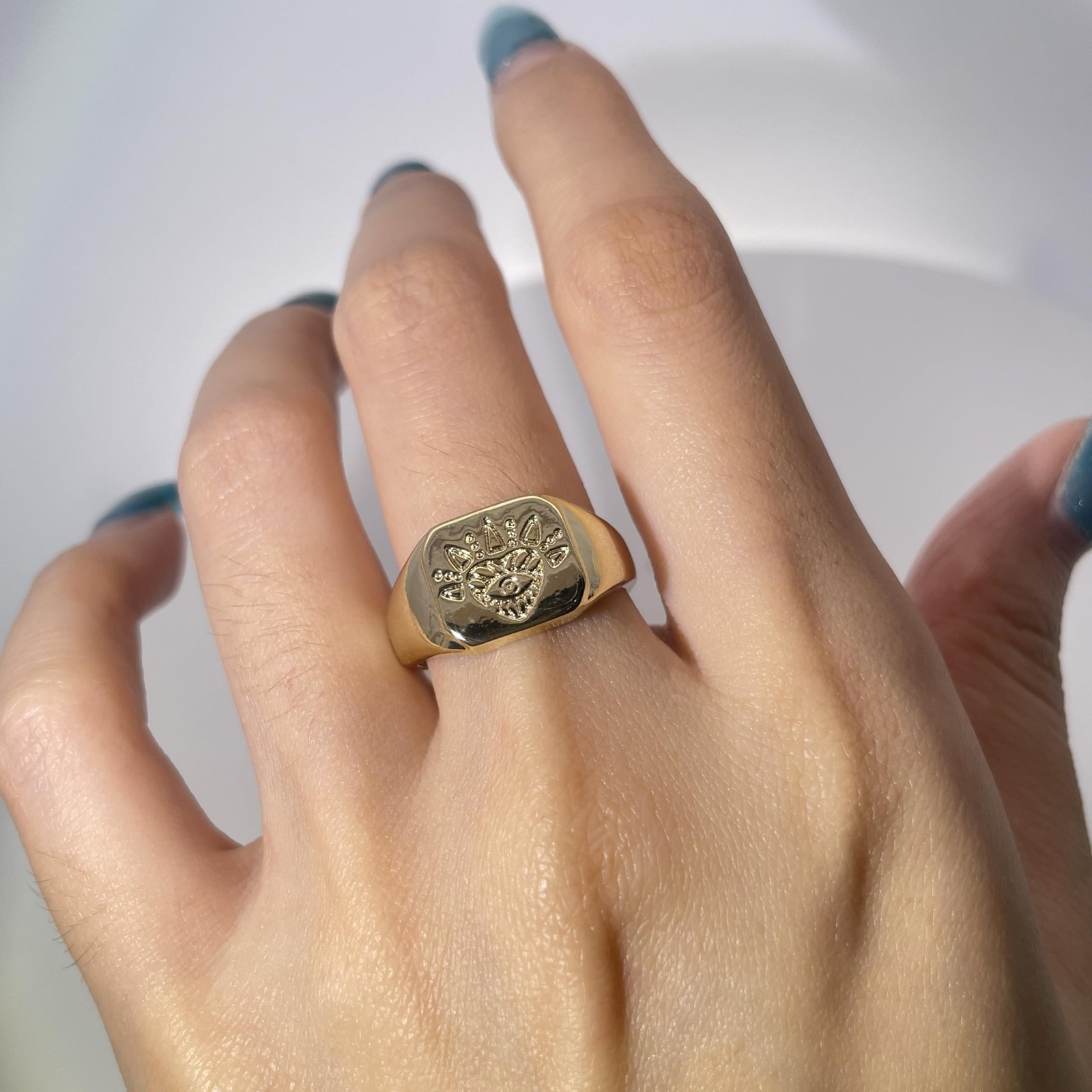 Evil Eye Promise Ring – 18K Gold Plated Gift for Women, Elegant Daily Wear