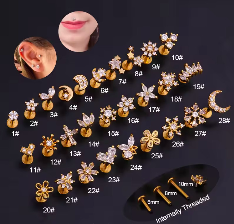 Stars Internal Threaded Flat Back Cartilage Helix Lobe Tragus Conch Earring UK