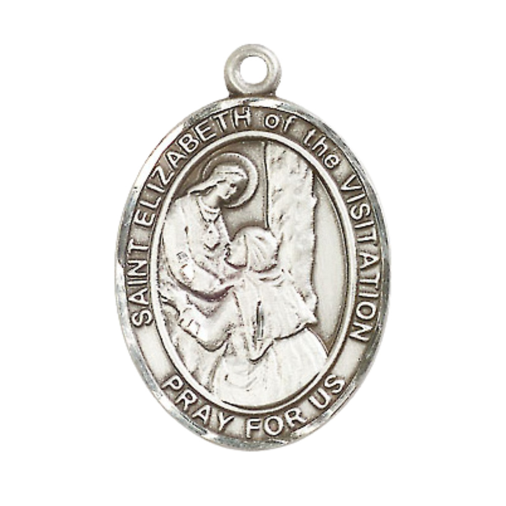 Pewter Saint Elizabeth of the Visitation Medal 24″ Lobster Claw Chain Necklace