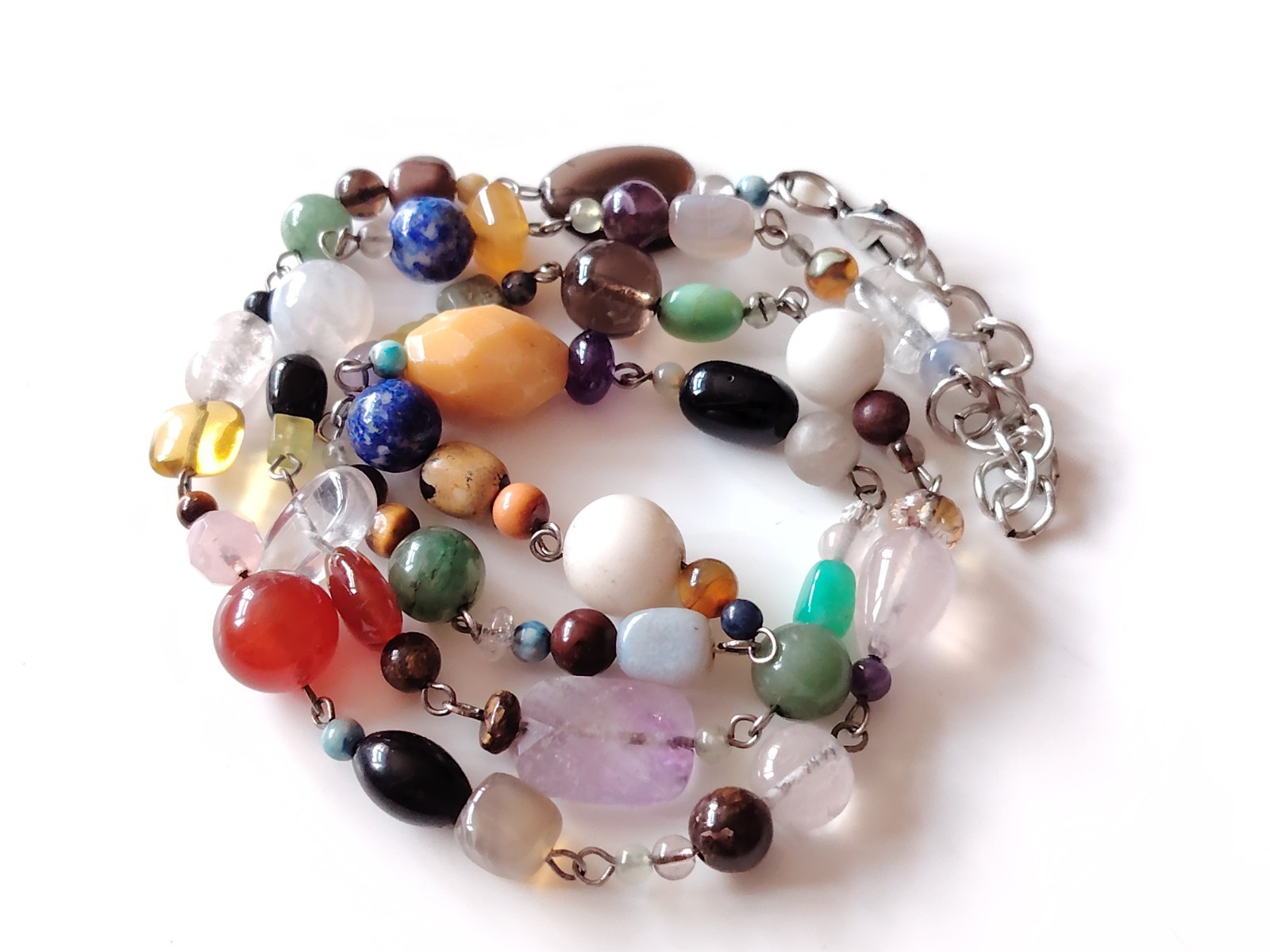 Mixed Stone Bead Necklace Quartz Amethyst Sodalite Carnelian Aventurine