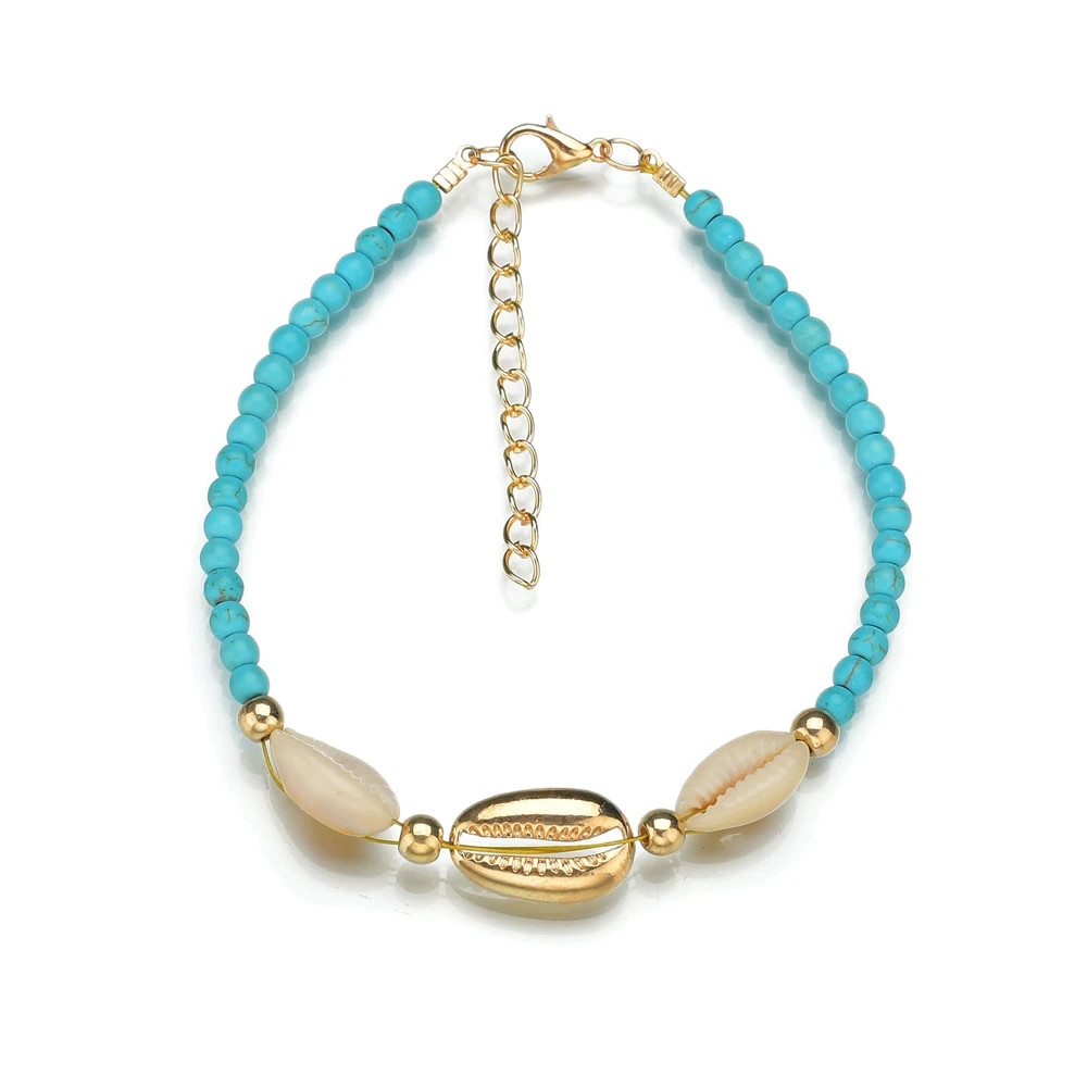 Retro Bohemian style blue beaded mixed shell women’s anklet