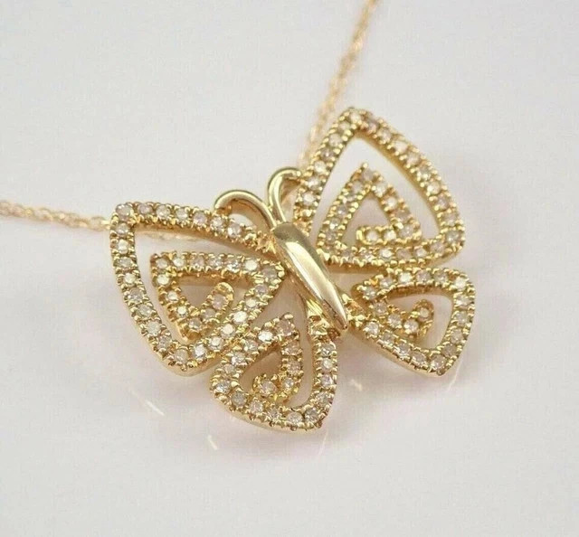 Butterfly Women’s Pendant 18″ Chain Simulated Diamond 14K Yellow Gold Plated