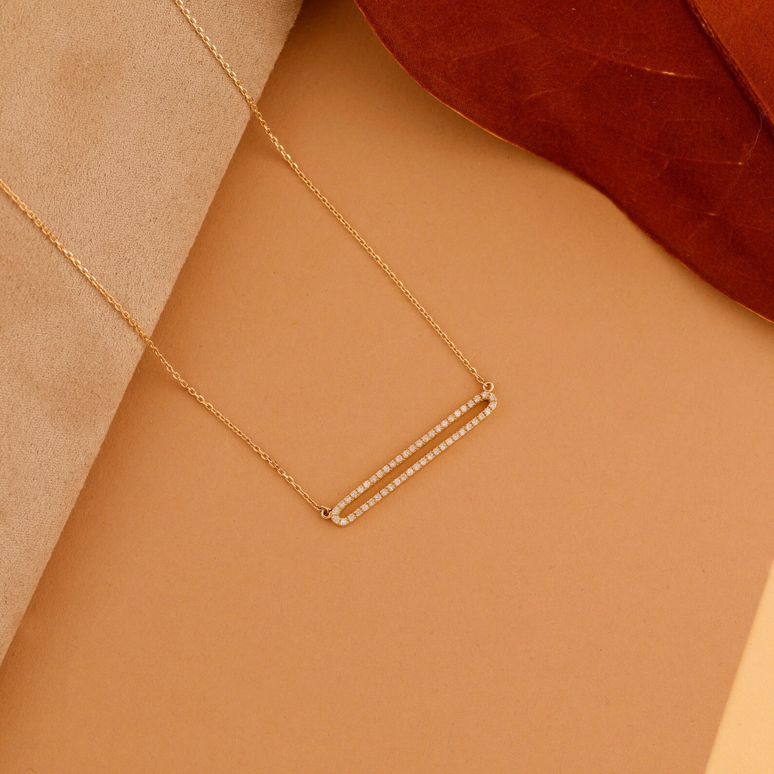 Lab Grown 1.00 Ct Round EF VS Diamond Eternity Bar Necklace in 14K Solid Gold