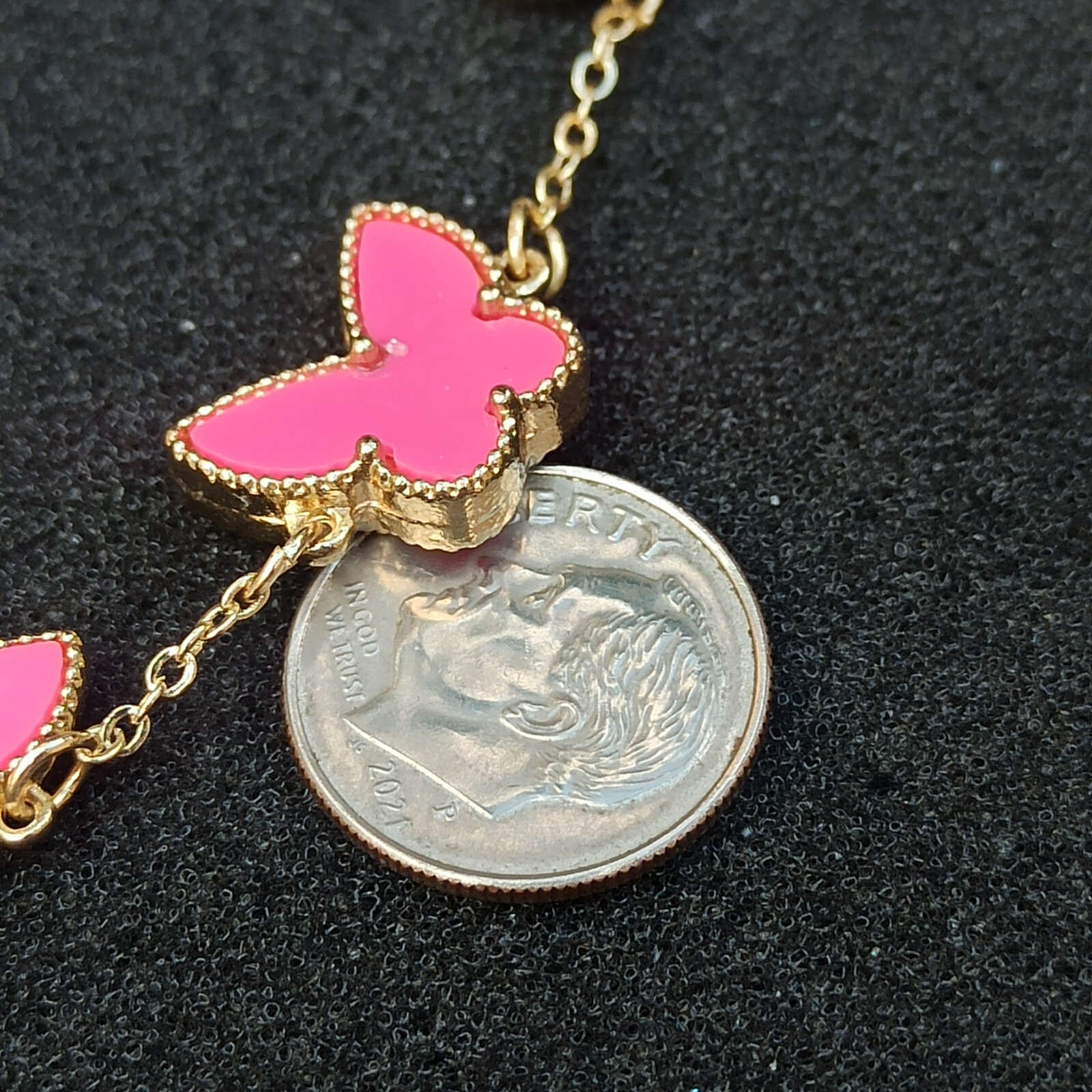 Pink Butterfly Bracelet Signed MINISO Gold Tone Station Girl Teen Gift Modernist
