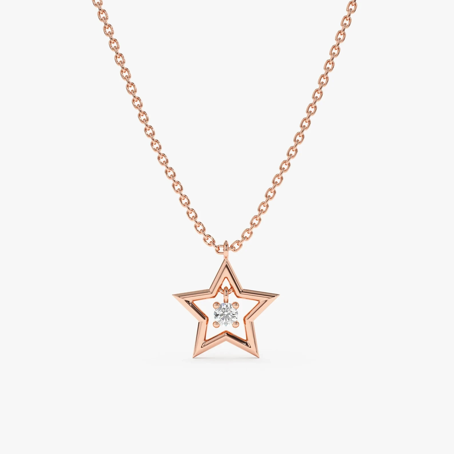 1.00 Ct Round Cut EF VS Lab Grown Diamond Star Shape Necklace in 14K Solid Gold