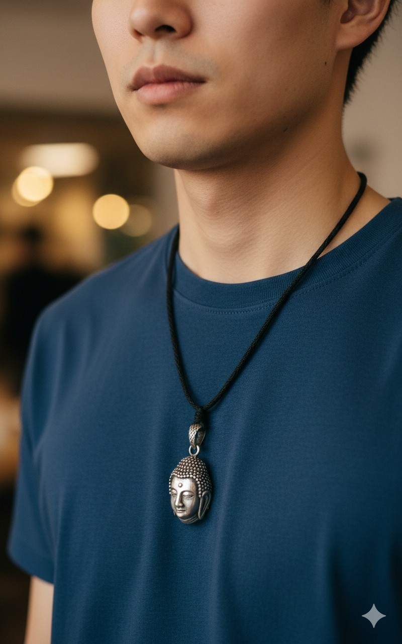 New Buddha Head 92.5 Sterling Silver Gold Brass Charm Necklace Pendant Jewelry