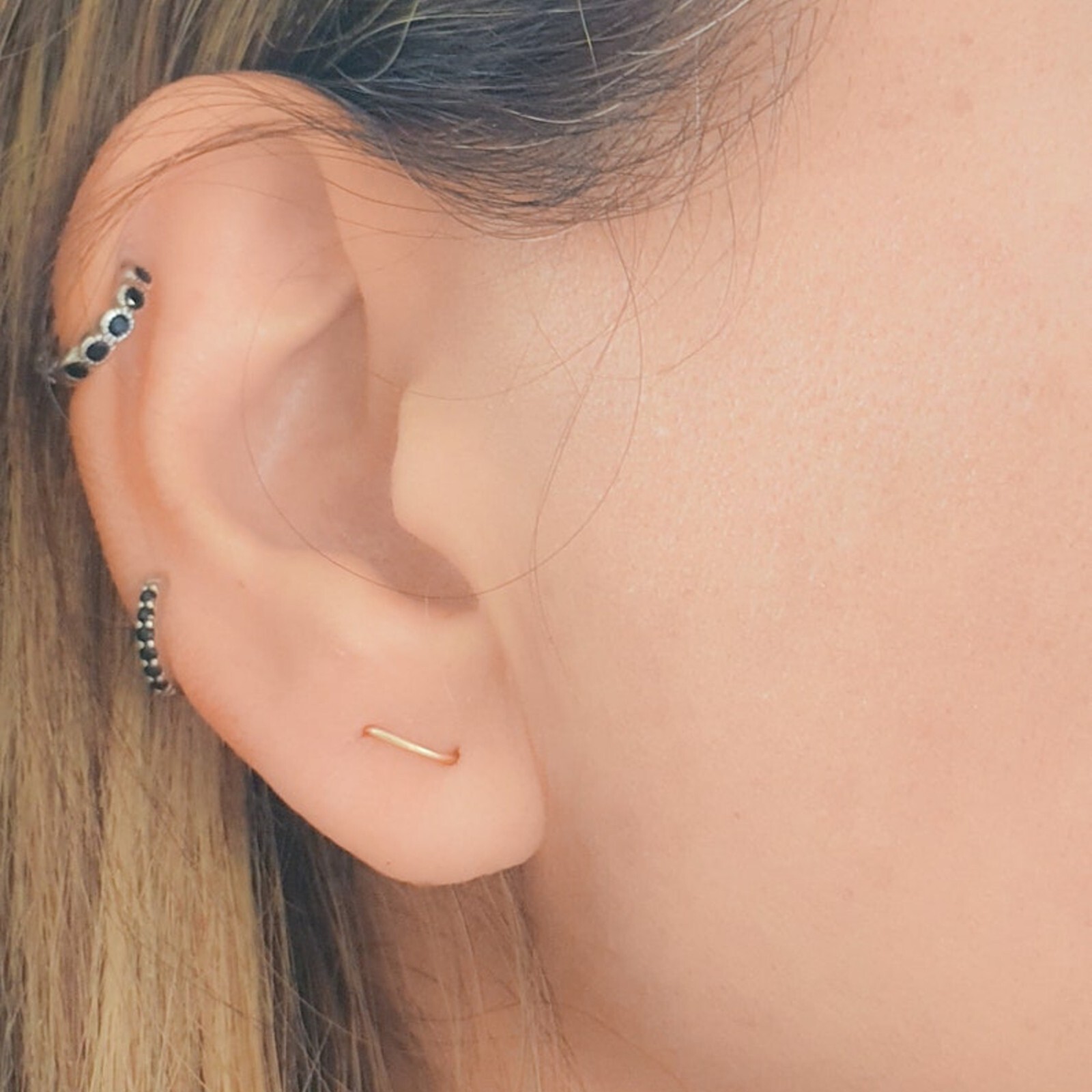 Round Double Piercing U Earring Multiple Lobe Stud Two Hole Earring Arch Orbital