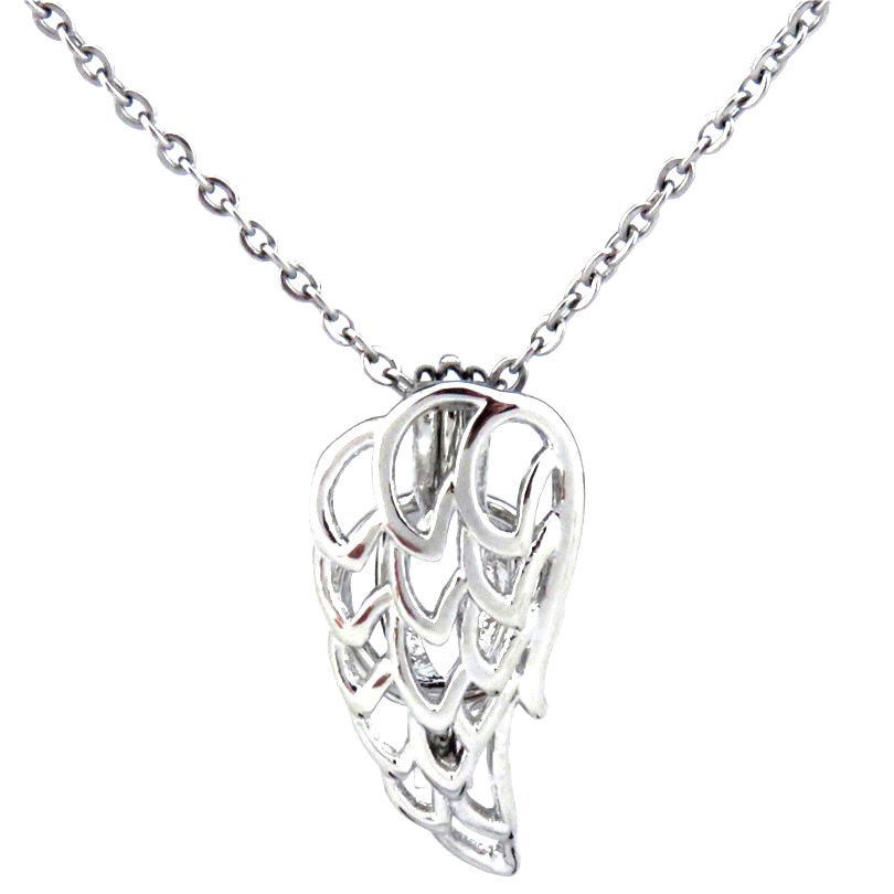 Fairytale Angel Wing Locket Cage Stainless Heart Silver Pendant Chain Necklace
