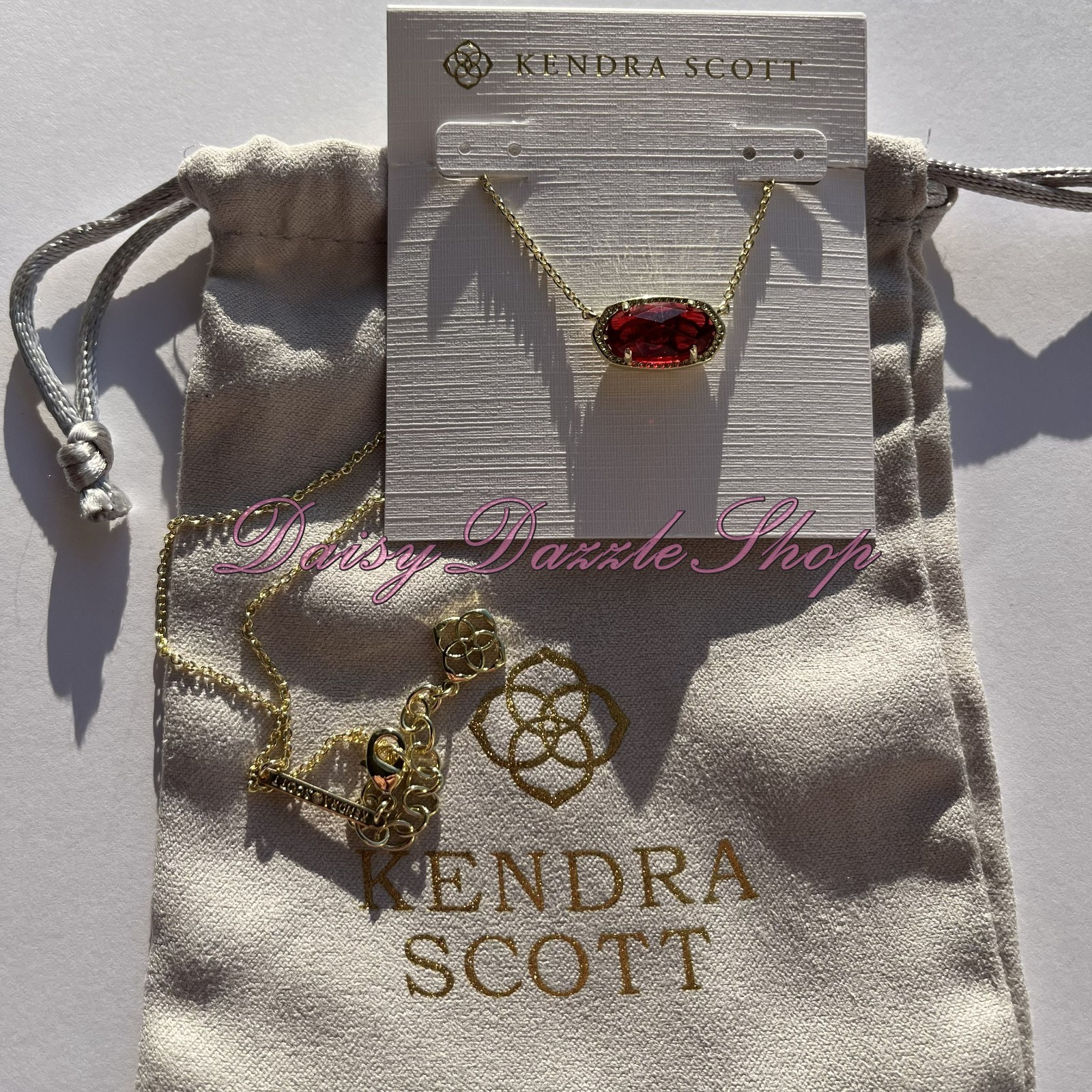 ❤️New Kendra Scott Elisa Gold Pendant Necklace In Berry Glass Red🎁