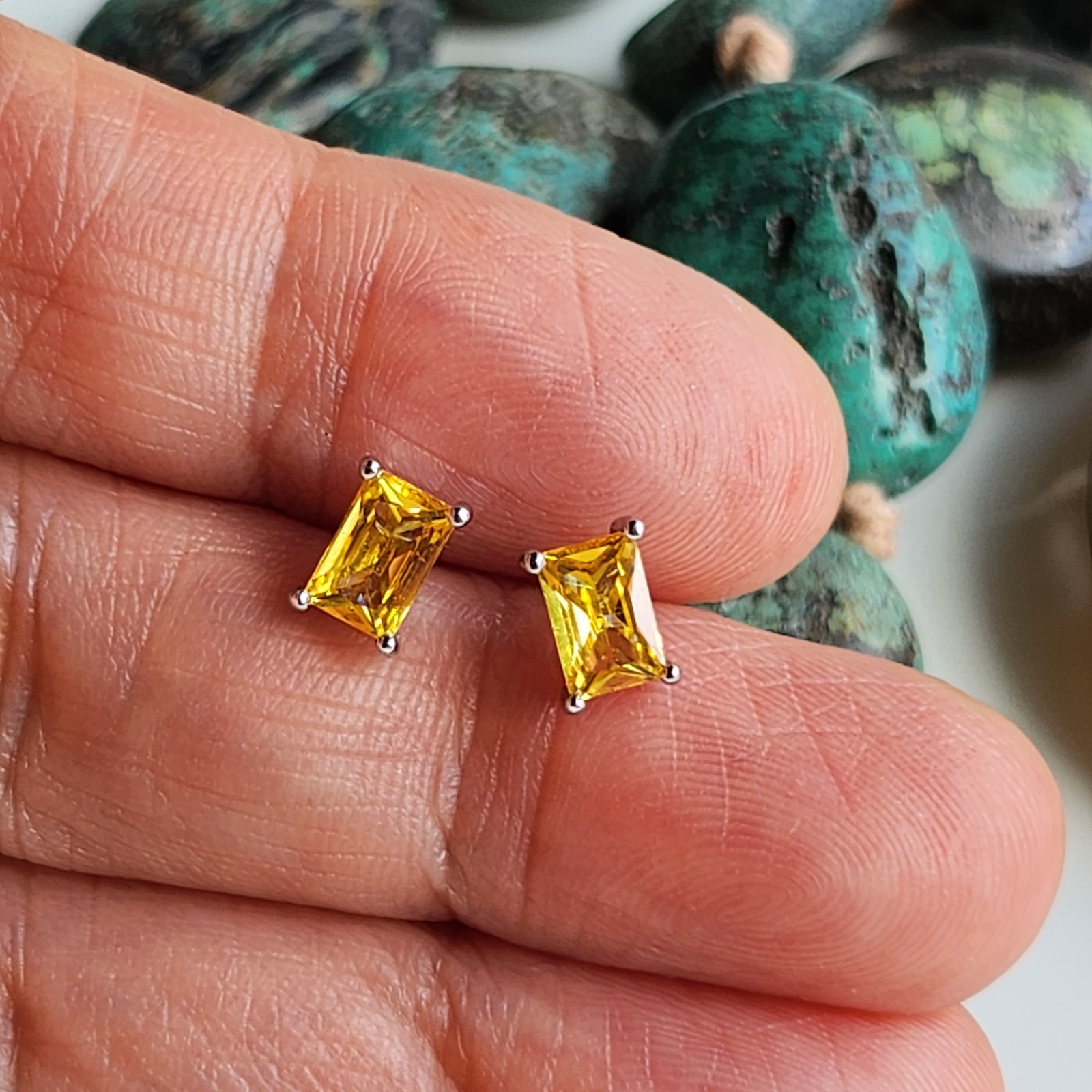 925 Sterling Silver 1CT Emerald Cut Citrine 5x7mm Earrings Gemstone Gold-Plated