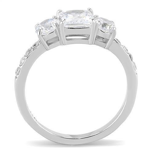 Women’s Ring, Clear CZ, Stainless Steel, Sparkling, Elegant Design, Three Stone