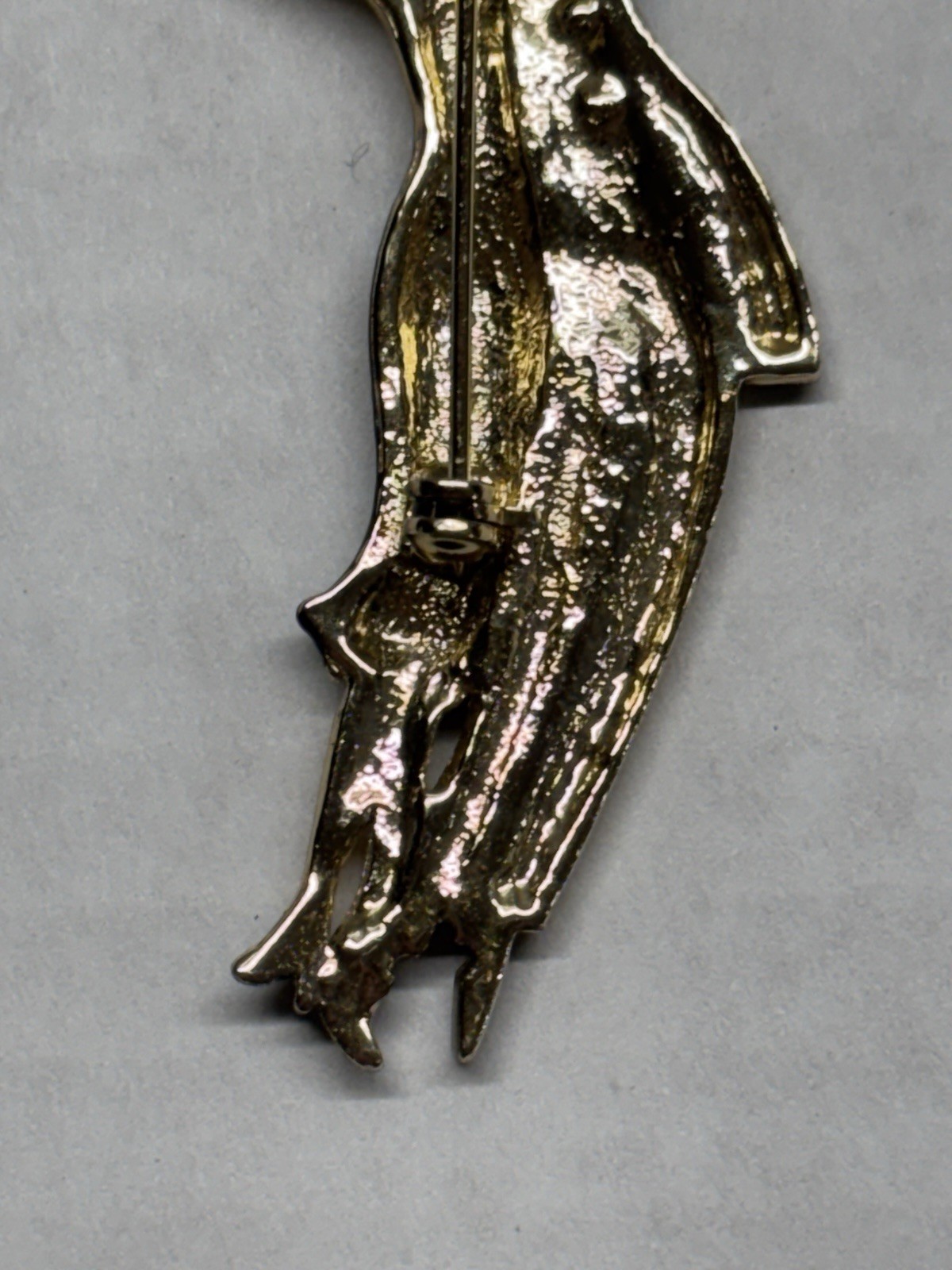 Vtg 3″ Gold Tone Male Female Ballroom Dancer Couple Pin Brooch w/ Rhinestones