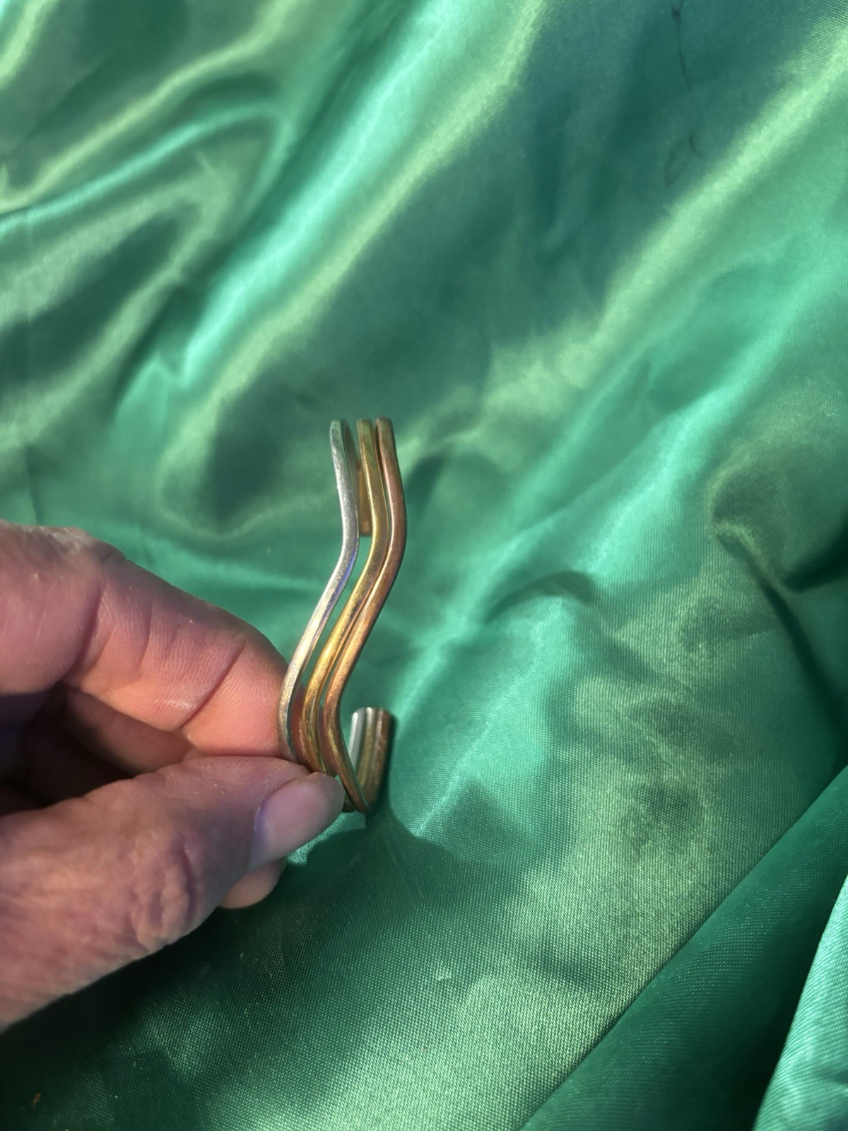 Vintage Sergio Lub Cuff tri color Metal Bracelet Gold-Silver Tone Copper