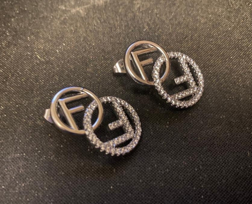 Women’s Fendi FF Stamped Double Round Stud Earrings – Silver Tone
