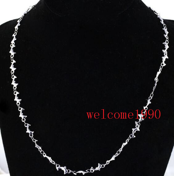 18″-32″ Silver Stainless Steel Lovely dolphins Link Necklace Chain Women Chain