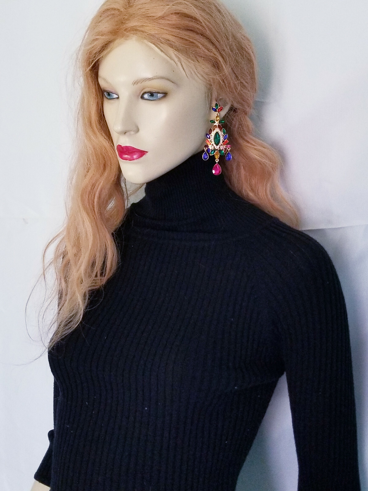 Chandelier Earrings Rhinestone 3.5 in Multi Color