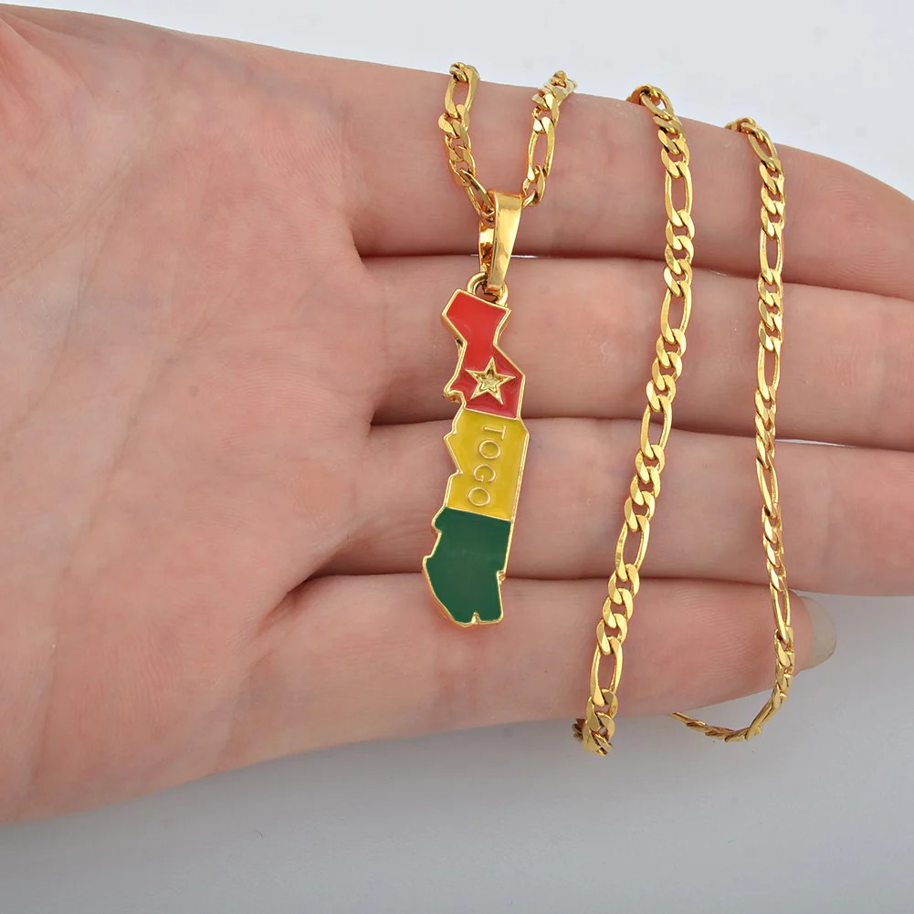 Togo Map with Flag Pendant Necklace