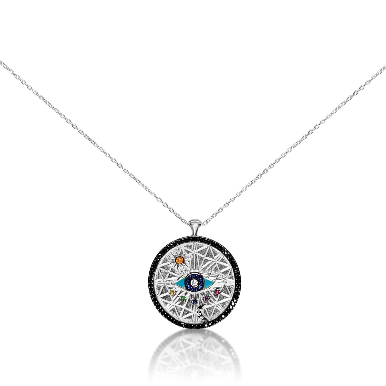 Sterling Silver 925 Evil Eye Universe Pendant Necklace Protection