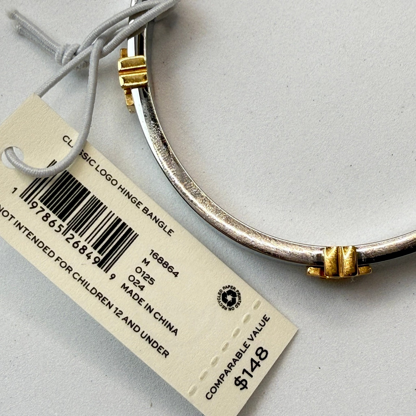 Tory Burch Classic Logo Hinge Bangle 168864 IN Tory Silver