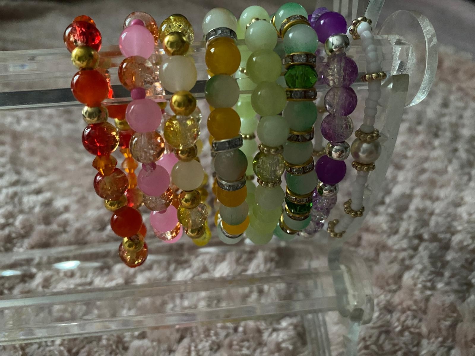 Handmade|Crystal Beaded Bracelet | Stretch | Orange and green | Uk based