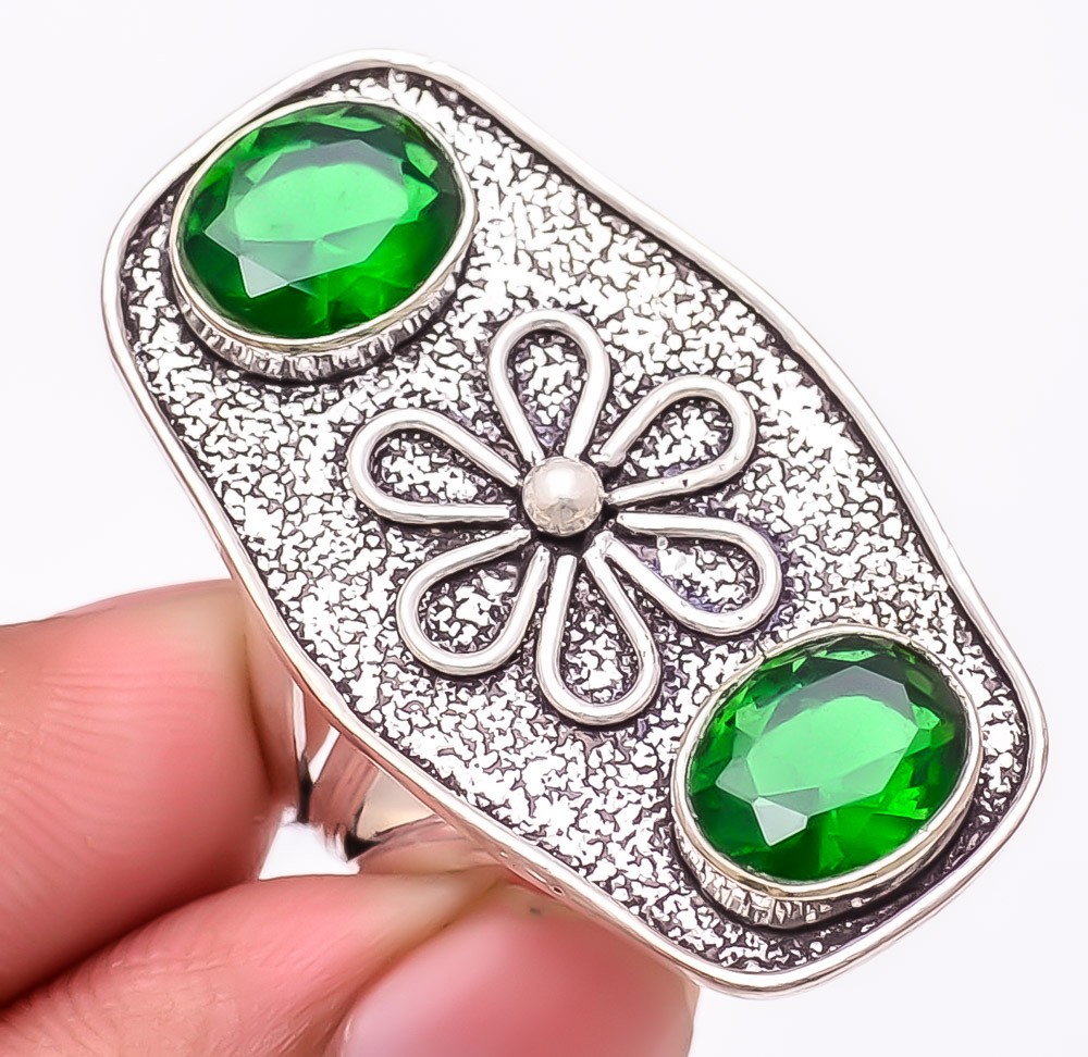Tsavorite Quartz Gemstone 925 Silver Plated Jewelry Ring s.9 F2542