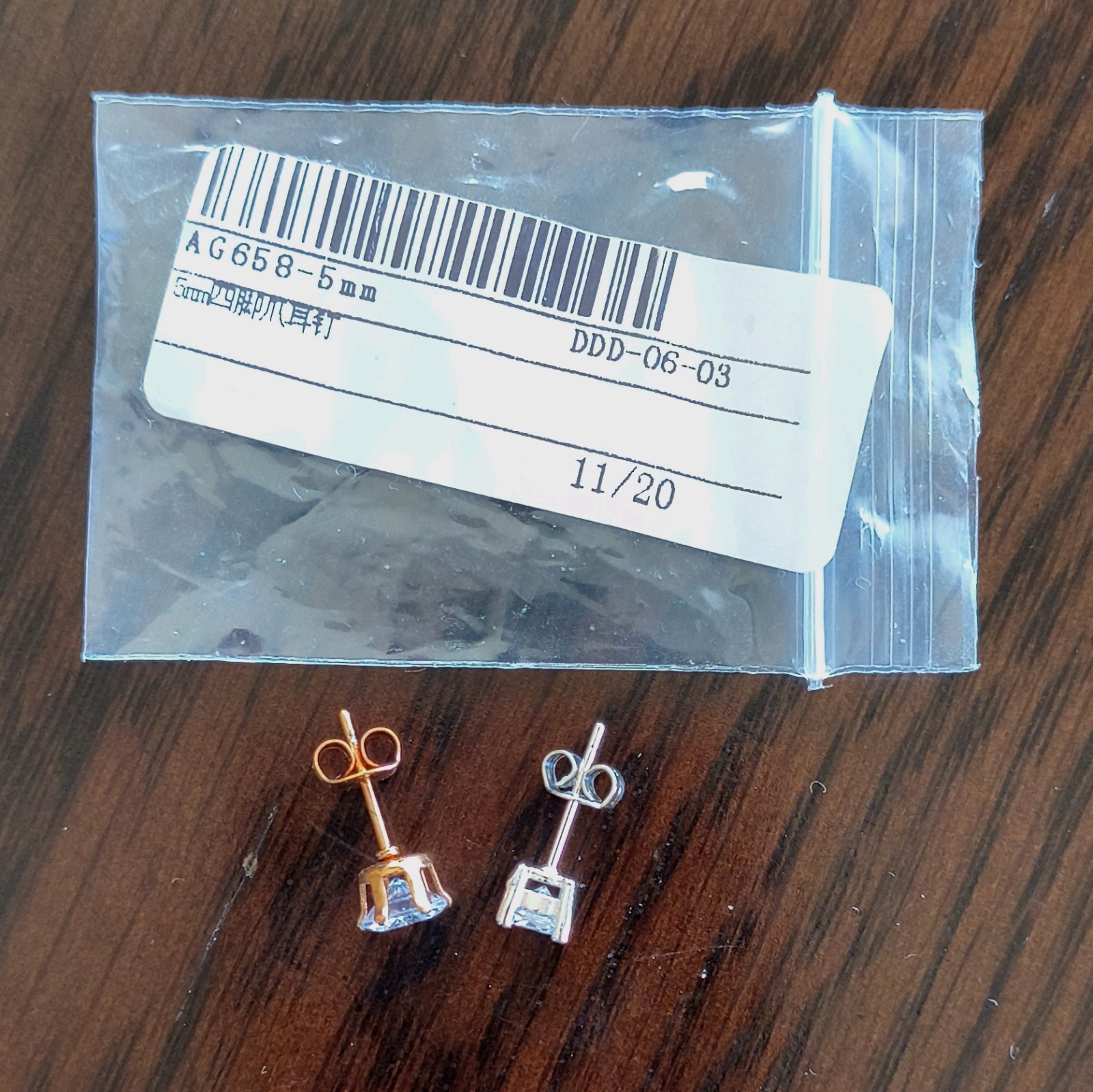 5mm Round Simulated Cubic Zirconia Stud Earrings Silver/Rose Gold Butterfly