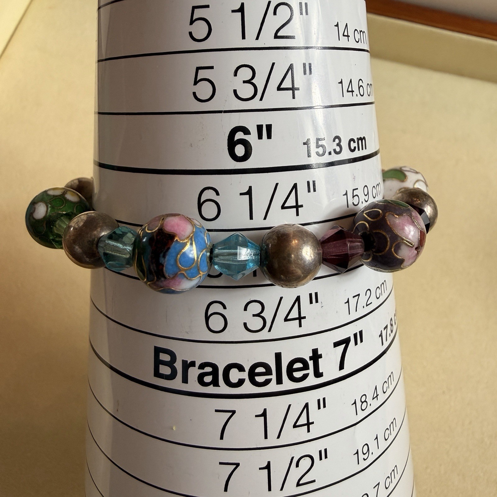 Vintage Cloisonne Bead Bracelet 925 Sterling Silver Toggle Floral Enamel 6.5”