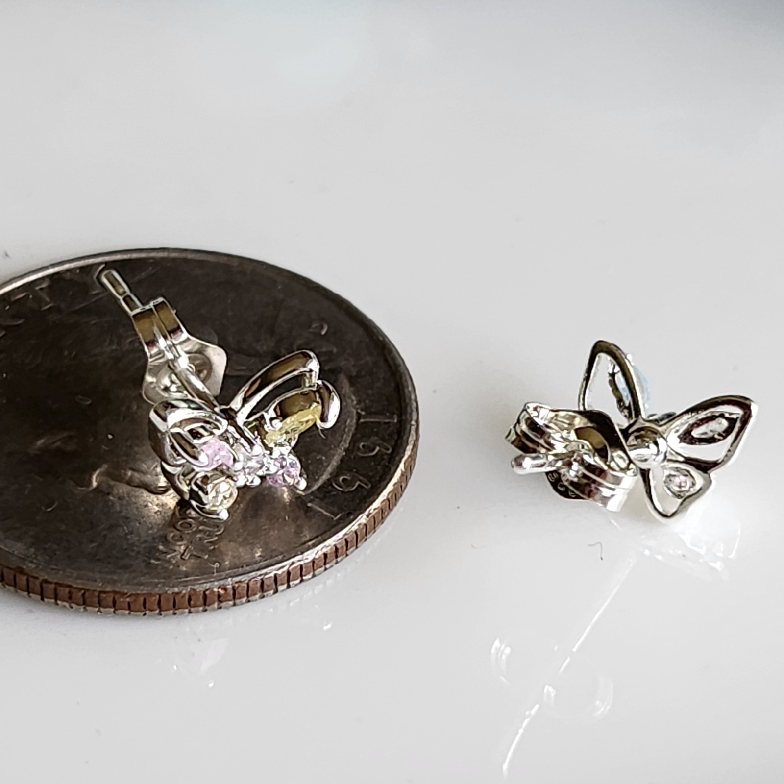925 Sterling Silver Multicolor Topaz Butterfly 7x8mm Earrings Gemstone Girls