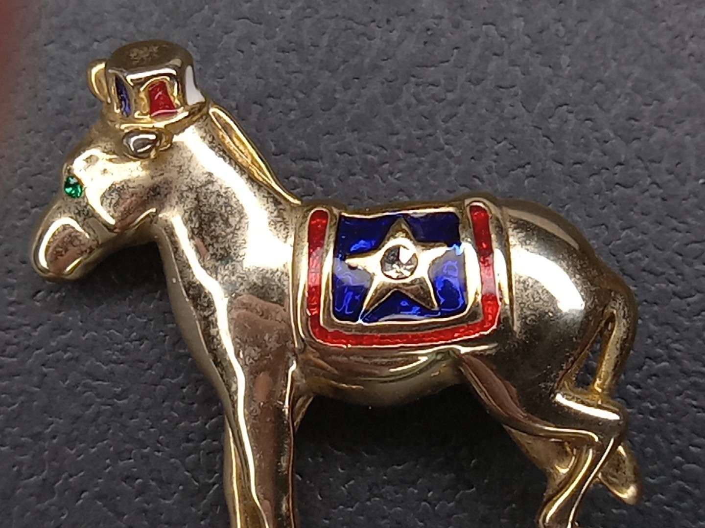 Donkey Democrat Hat Star Green Eye Brooch Pin Vintage No Maker Mark