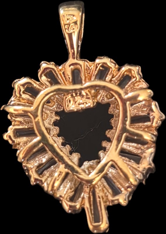 .925 Heart Charm Pendant in Yellow Gold Metal w/ White Baguette CZ, Prong Set