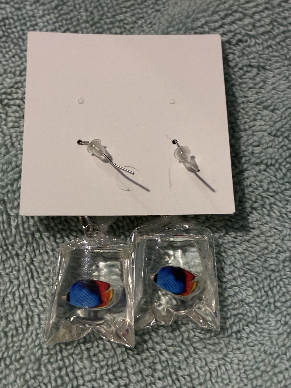 Novelty Tropical Fish in Bag Dangle Earrings