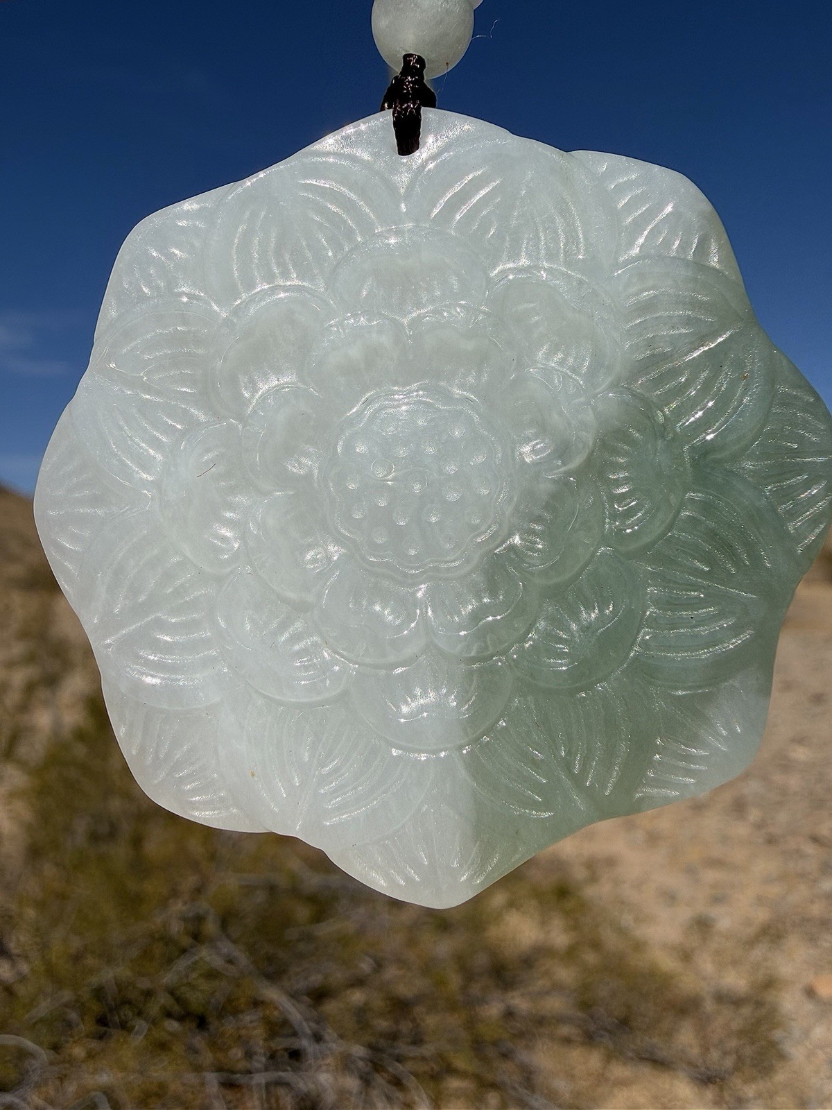 Certified Natural Type A Jadeite Lotus Flower Pendant Necklace Hand Carved White