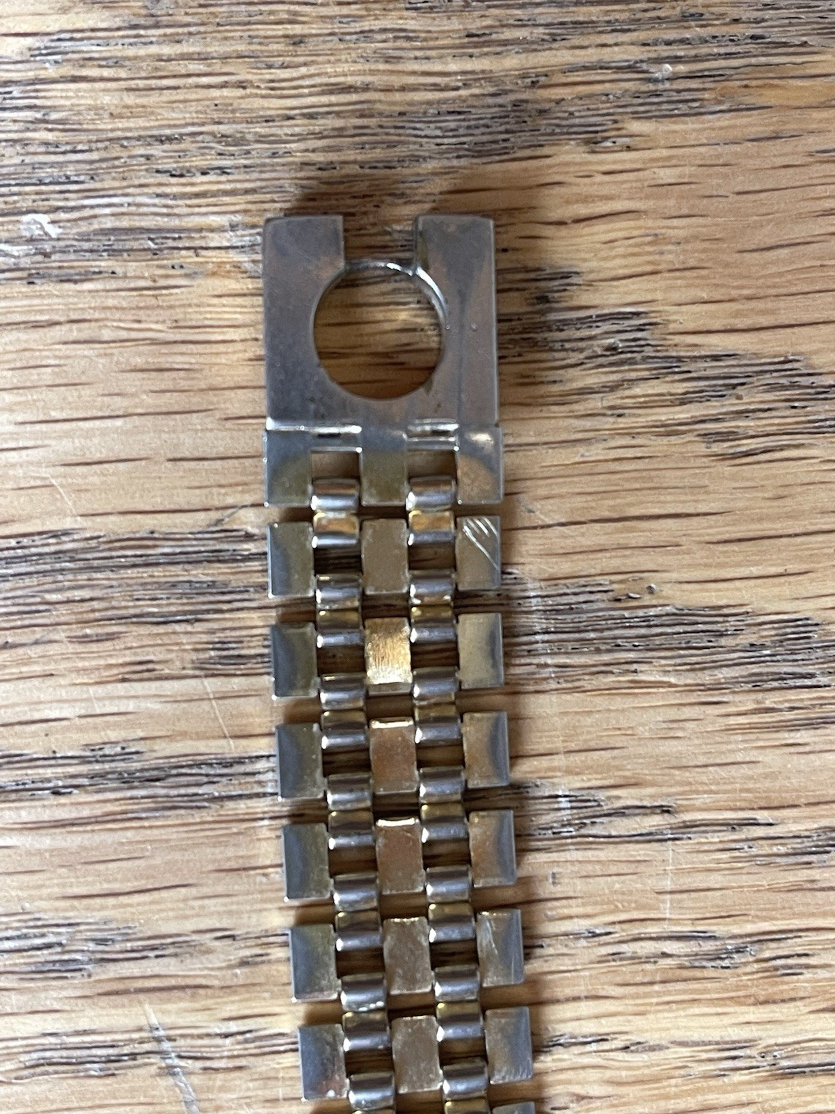 Vintage Two Tone Link Bracelet 7” Heavy 30g Industrial Modernist Clasp
