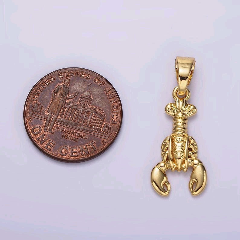 Gold Dainty Red Lobster Crustacean Sea Life Animal Pendant Jewelry Finding