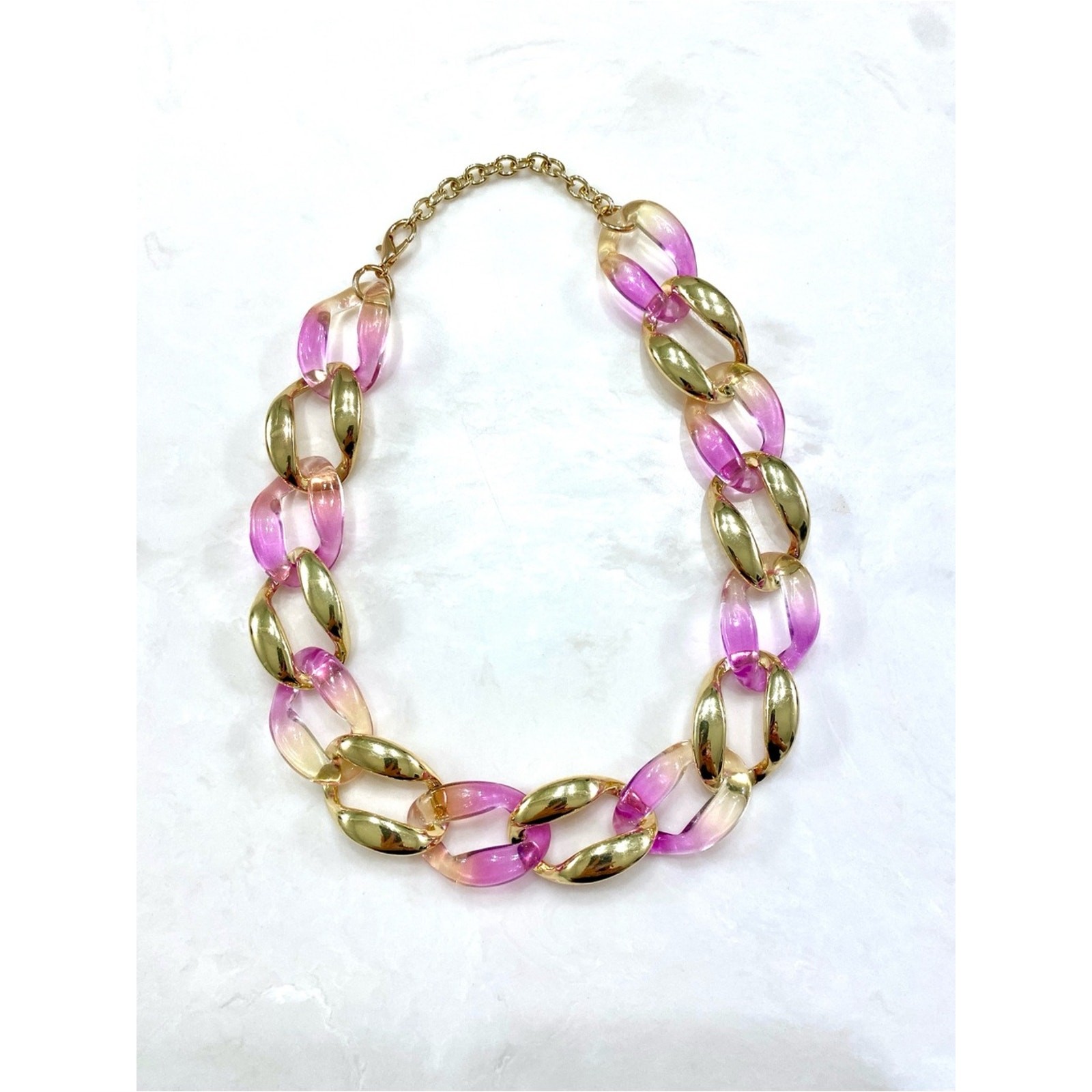 Gold and Pink Resin Link Necklace