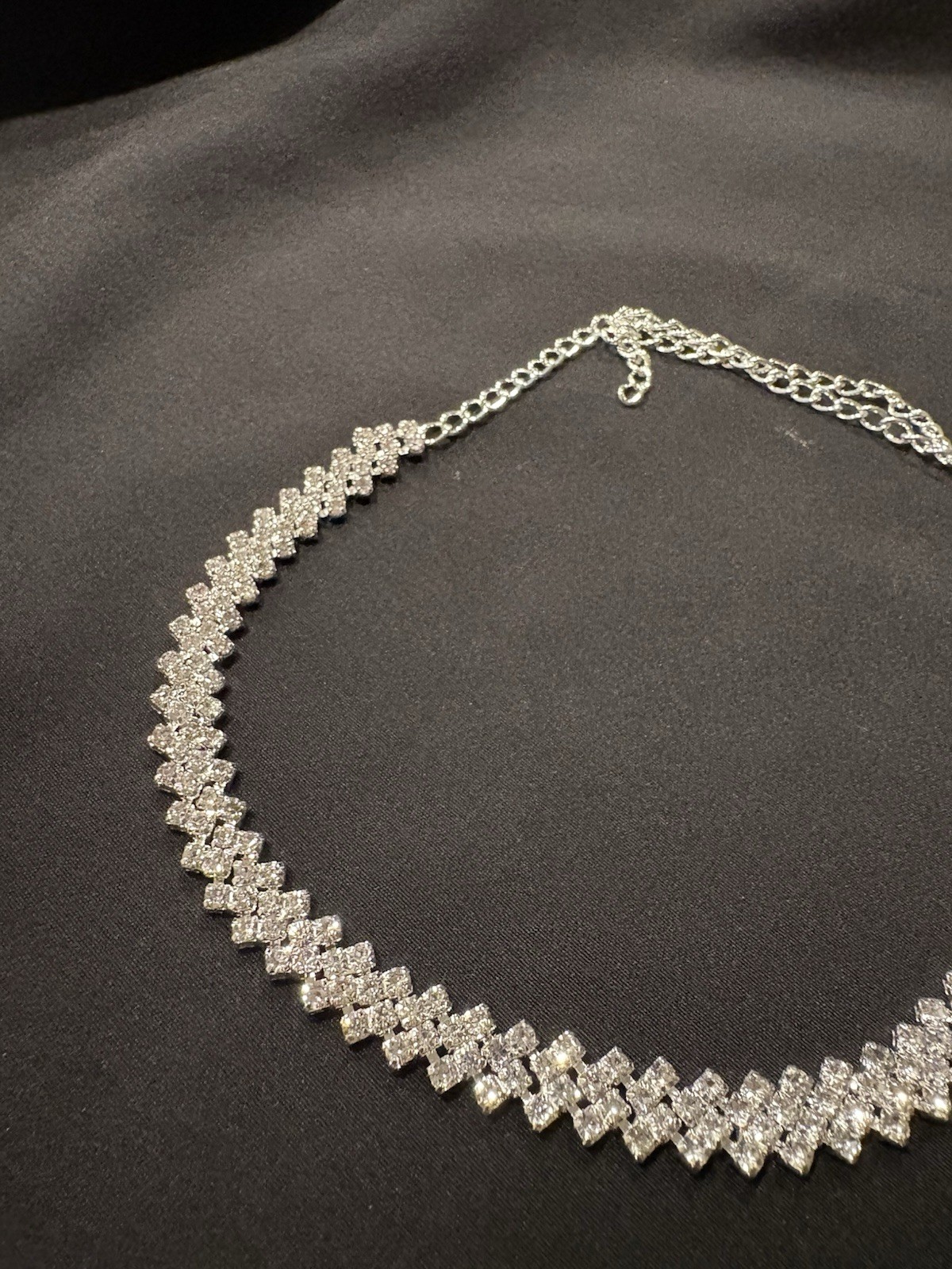 Silver Crystal Tennis Chain Necklace Round Prong Set Lobster Clasp 16.52in