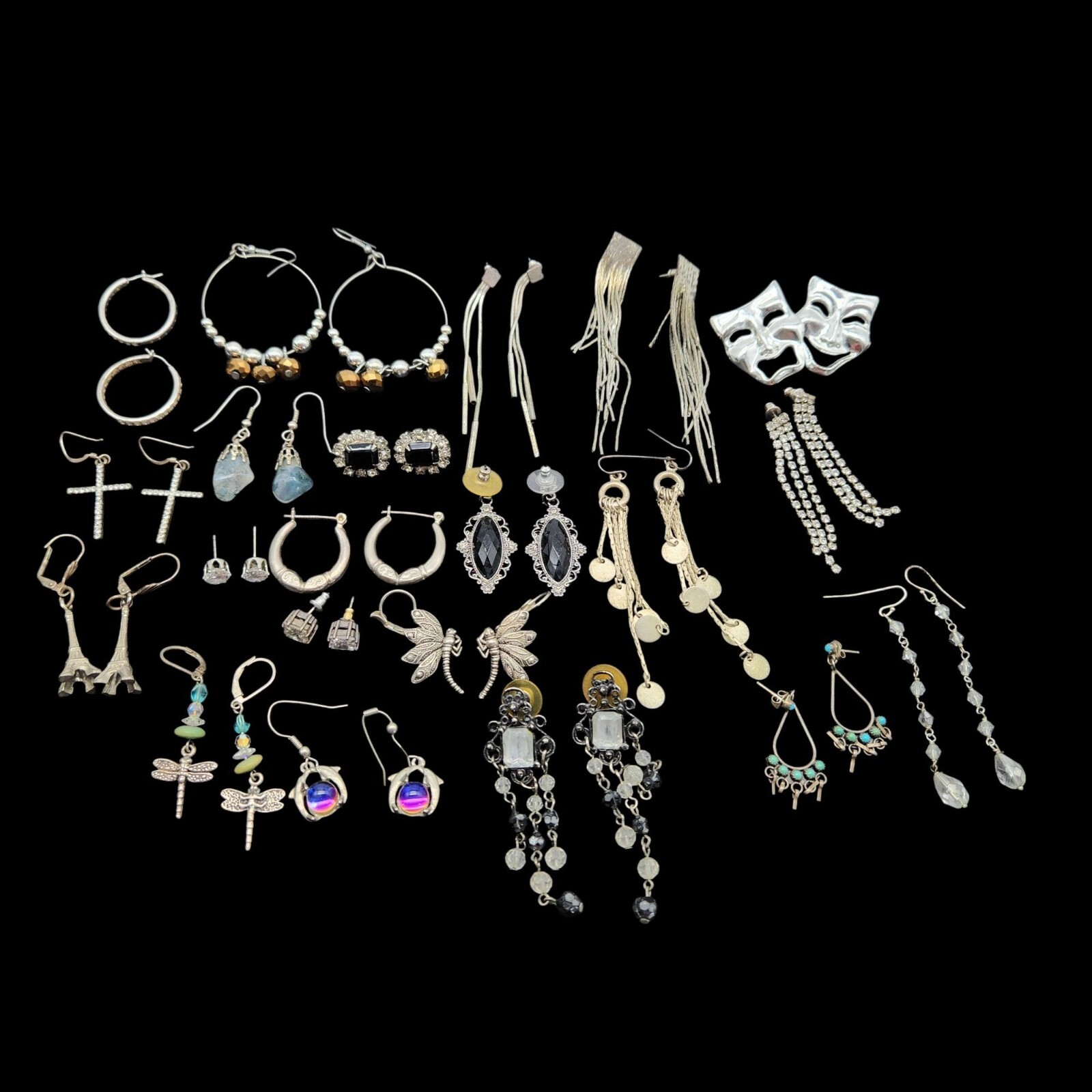 20 Pair Earring Lot Various Styles & Materials Dangle Stud & Novelty SEE DESC.