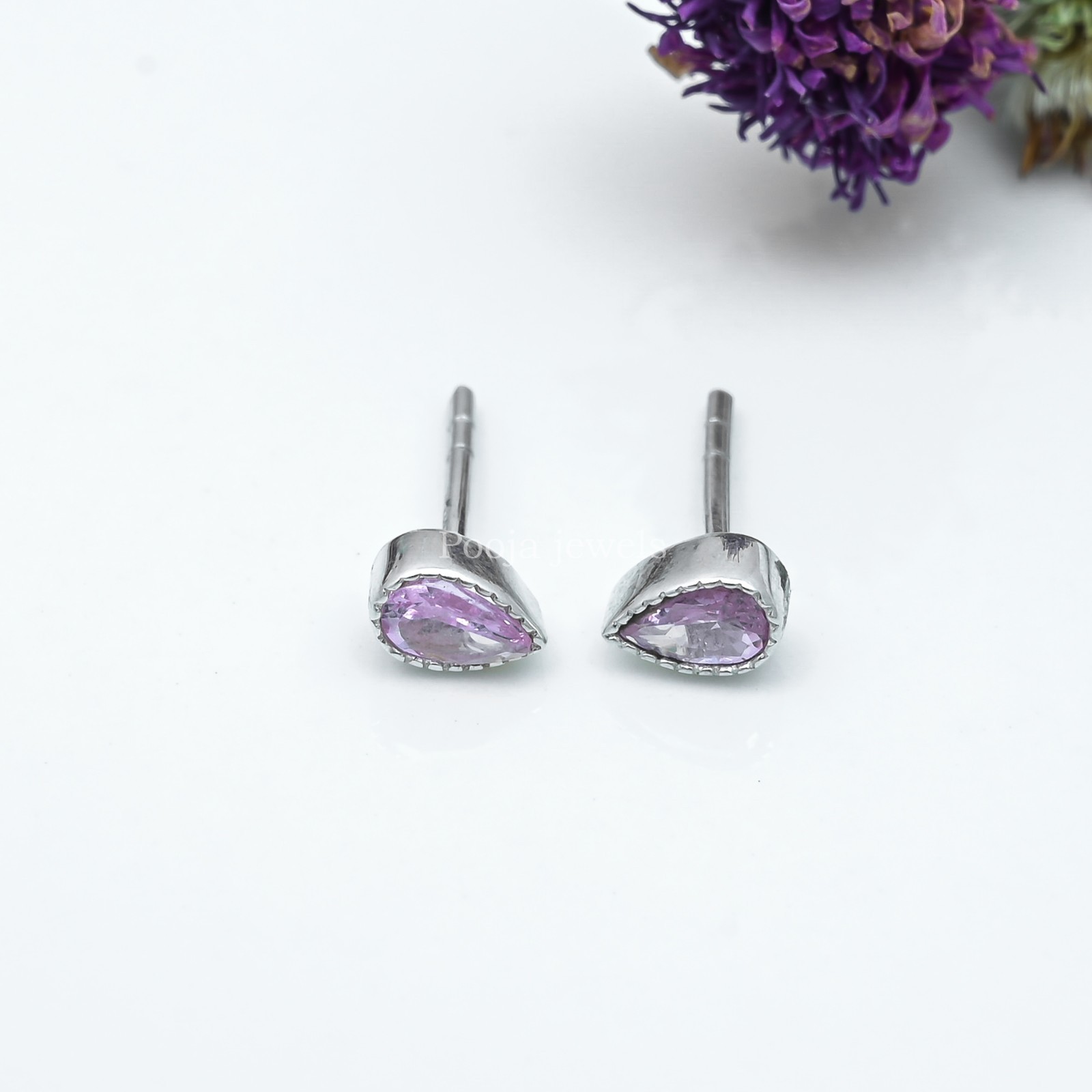 925 Sterling Silver Pear Pink CZ Stud Earrings Teardrop Cubic Zirconia Jewelry