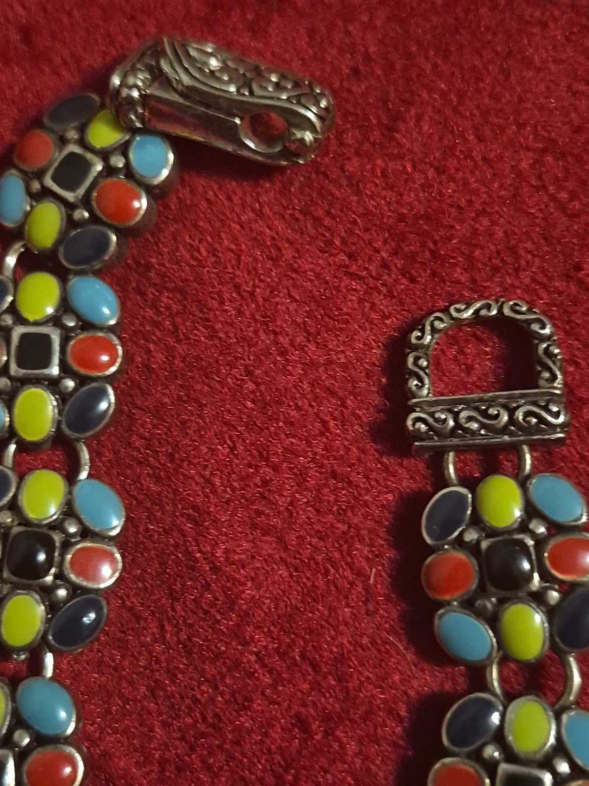 Colorful Bracelet Enamel Square Link Fun Silver Tone Metal 8 Inch