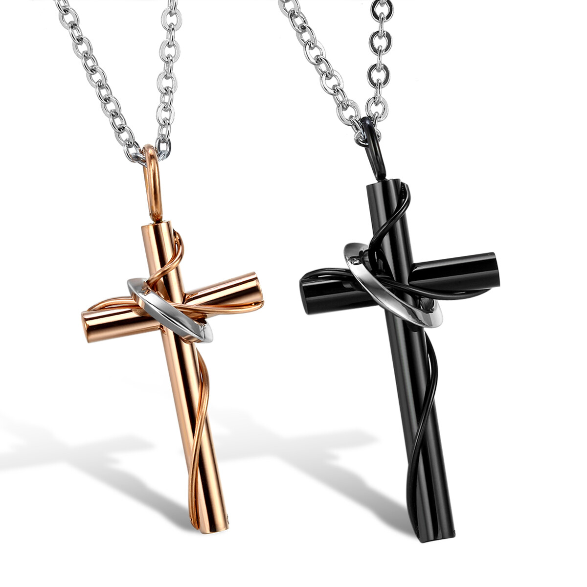 His Hers Stainless Steel Couples Matching Cross Charm Bracelet Pendant Necklace