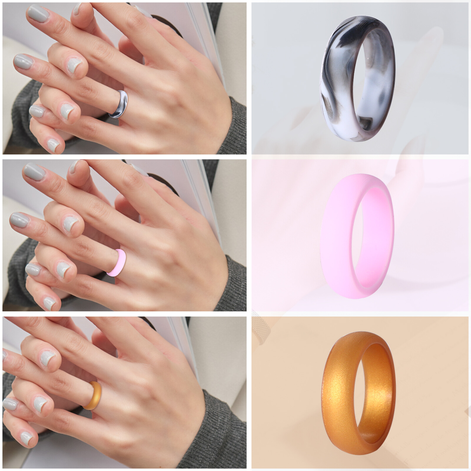 7Colors 8MM Women Silicone Rubber Comfort Fit Sports Wedding Ring Bands Size4-12