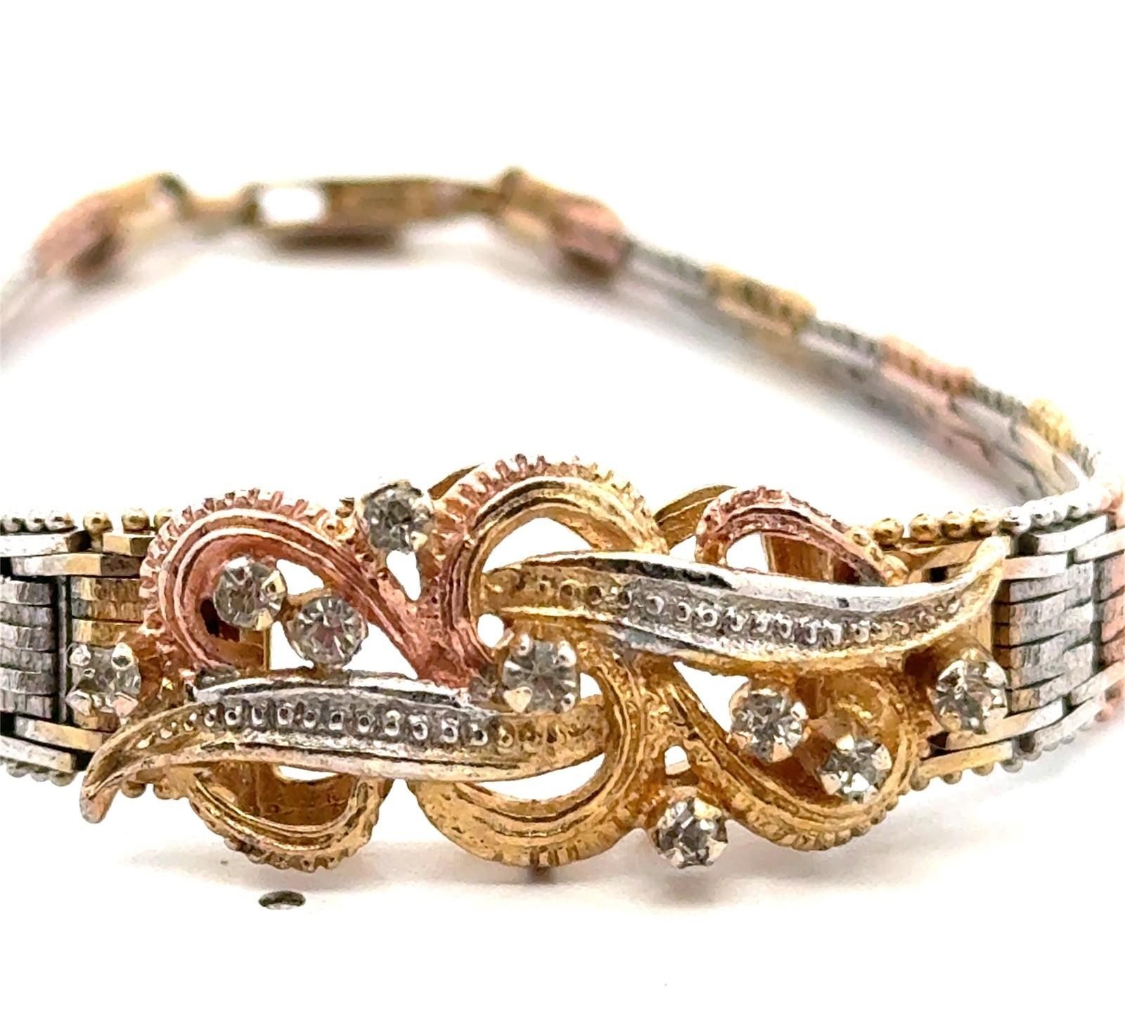 8” 925 Sterling Silver Tri Color Gold Plate CZ Riccio Bracelet, 16.8g