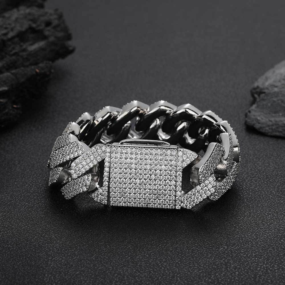25mm 18k Gold Plated Miami Hip Hop Zircon Rhomboid Cuban Link Bracelet