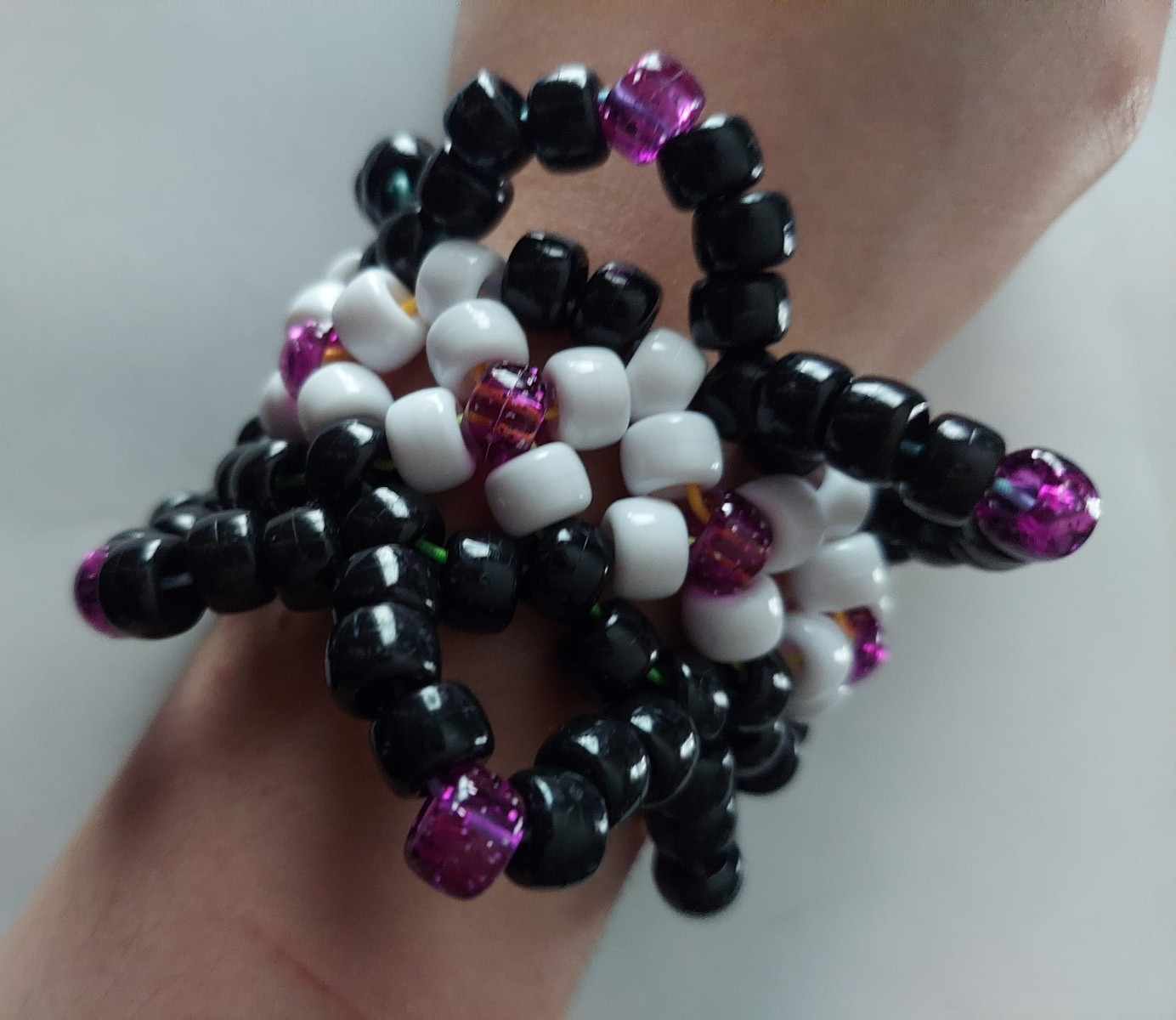 Black White & Purple Plastic Beaded Wrap Kandi Cuff Bracelet Stackable