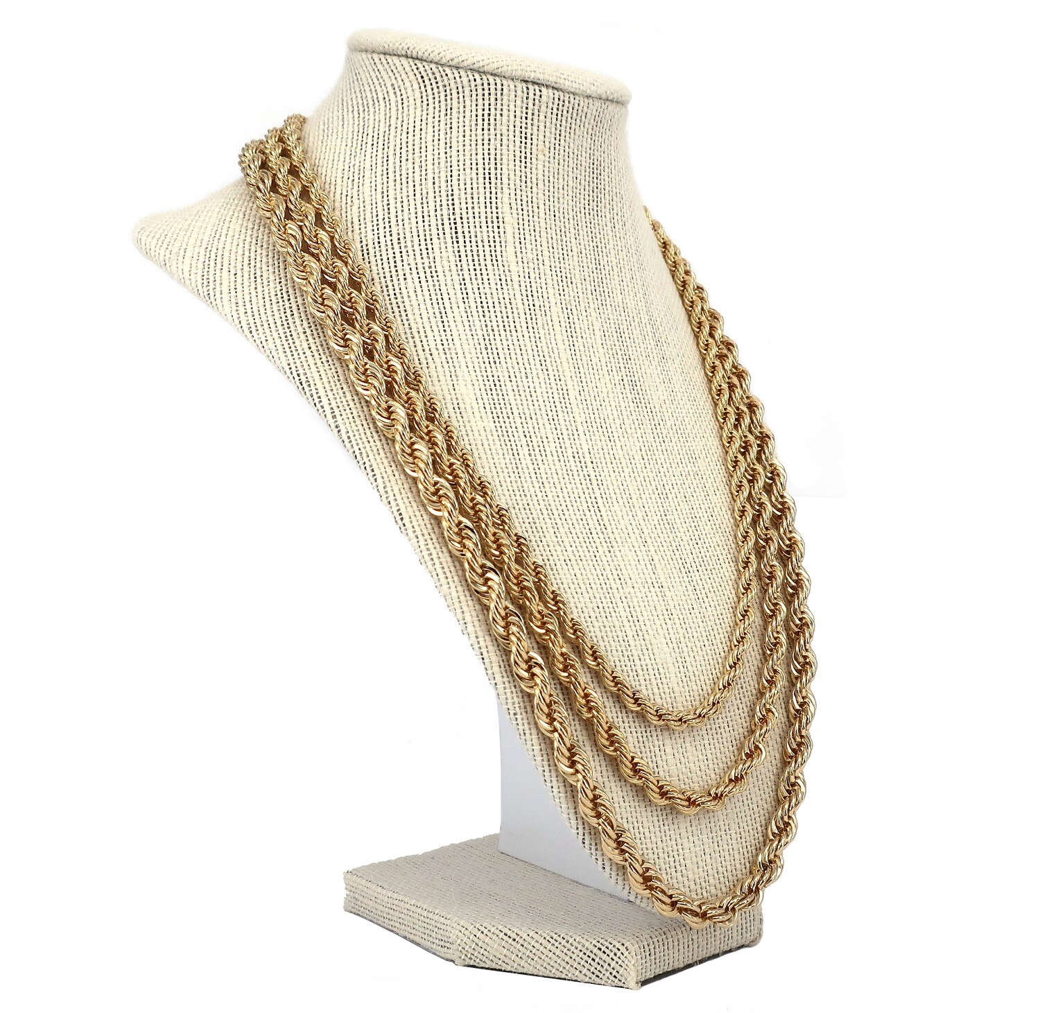 Men’s Rope Chain Necklace 5mm 6mm 7mm 14k Gold Plated 20″, 24″, 30″ inch